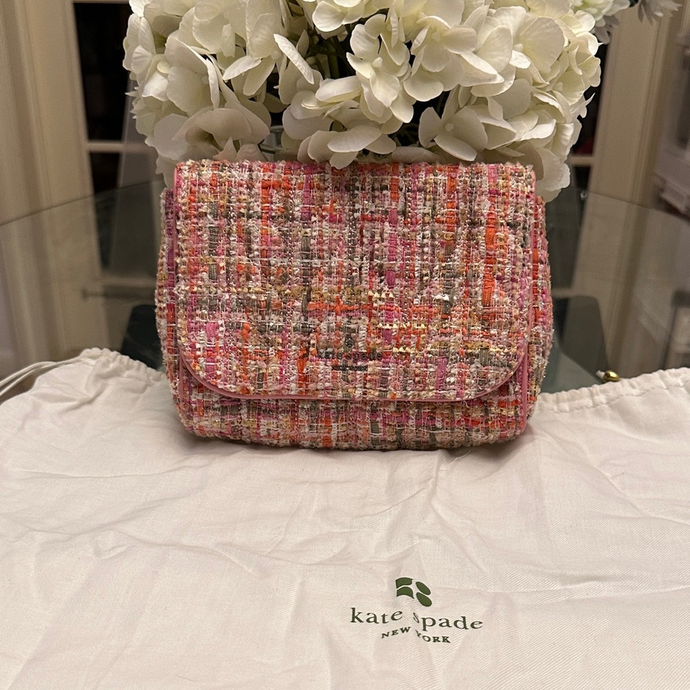 kate spade Pink and Coral Tweed Crossbody Bag with Silver Chain - Picture 14 of 15